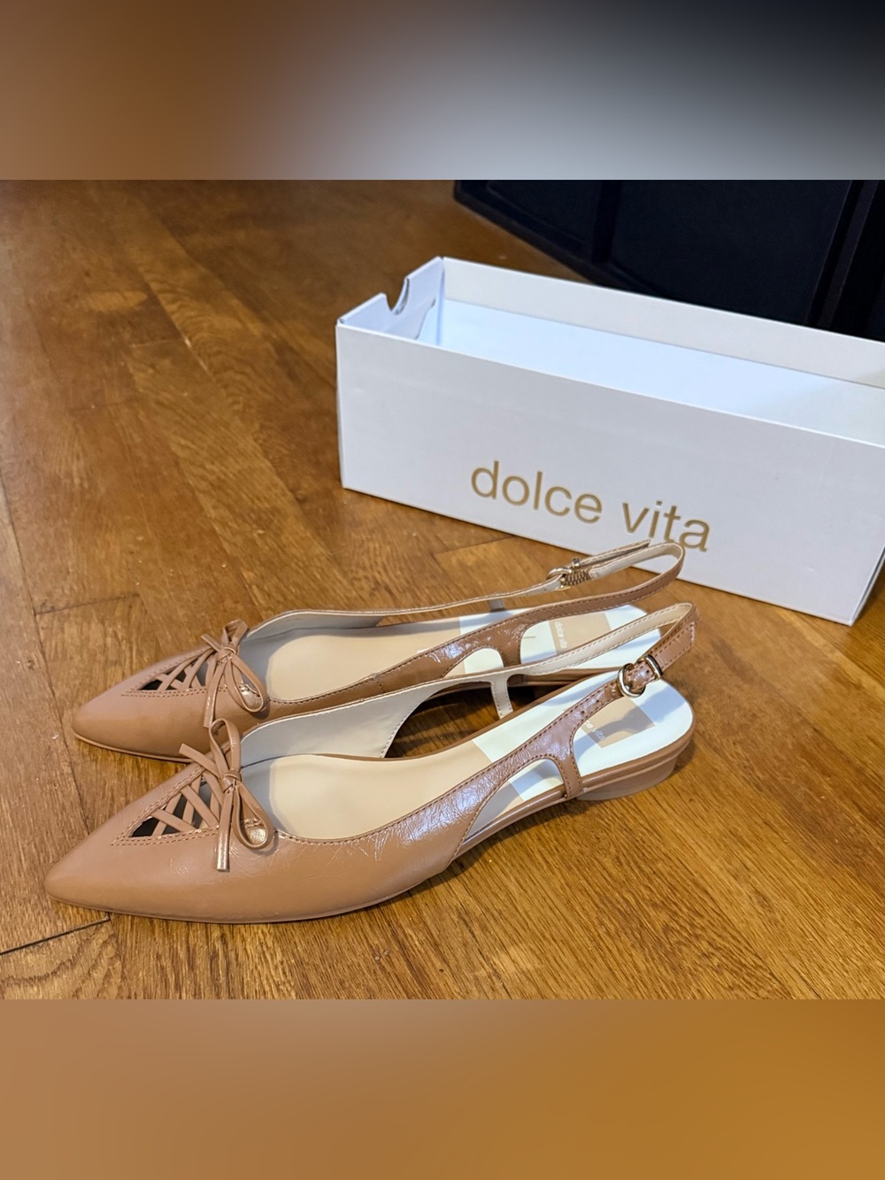 Dolce Vita Nude Tan Slingback Bow Ballet Flats